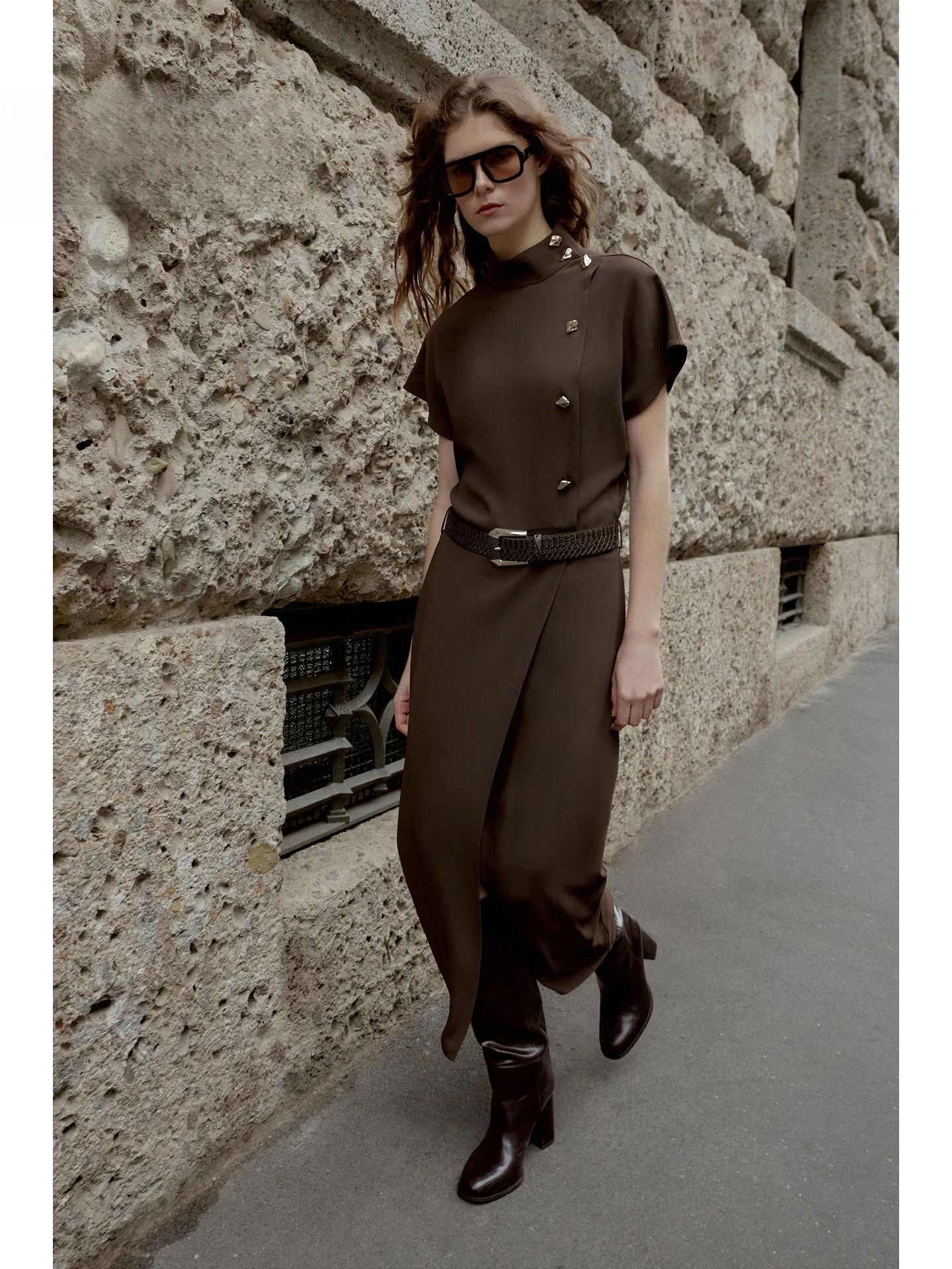 Ele ارتفاع الخصر ميدي Dr سليم صالح ort Sve الوقوف طوق مربوط Faionable شتاء 2025 المرأة عادية Dr