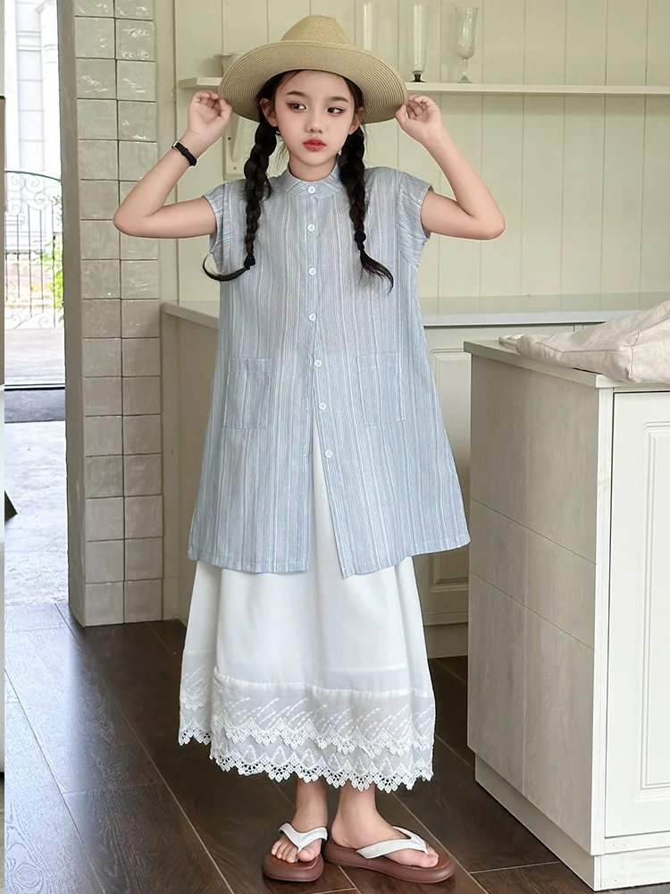 

Girls Summer Outfit Cotton f-length Skirt And ort-sved irt Two-piece Set Korean Sle Faionable Dr for Kids
