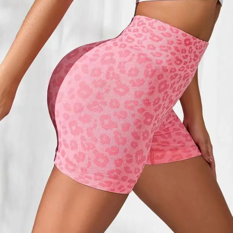 Leopard Print Sport Shorts Fitness Yoga Shorts High Waist Gym Shorts Seamless Scrunch Butt Women Running Bicker Golf Clothing