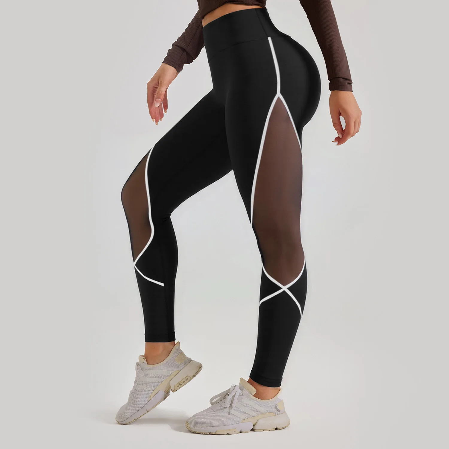 Women's Color Blocked Mesh Gym Yoga Hip Lifting Leggings High Waisted Sports Pants with Elastic Waistband Exercise Leggings