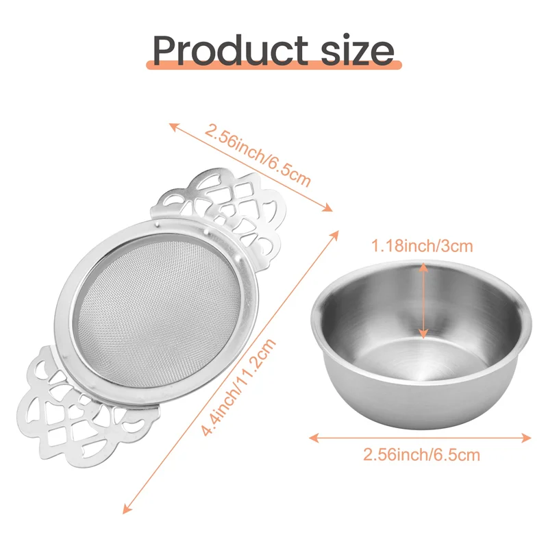 2 szt. Filtr do herbaty, sitko do herbaty ze stali nierdzewnej z miską, bardzo drobne sitko do herbaty z podwójnymi skrzydłami Handlesab13