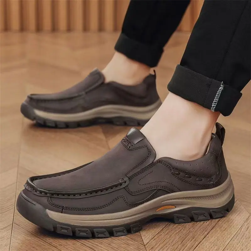 

Man Real Leather Big Size Slip On Casual Shoes Spring Autumn New Thick sole Non Slip Breathable Loafers Shoes Work Shoes