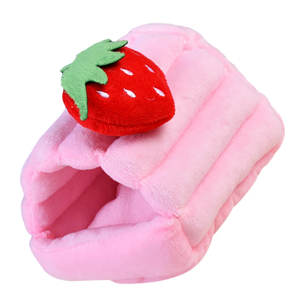 

Warm Pet Hamster Bed House Strawberry Cartoon Design Warm Thick Cotton Nest Soft Semi-Enclosed Pet Rest Bed Hamster Supplies