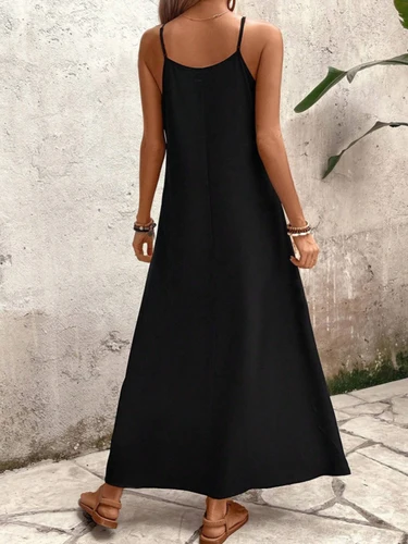 Imagen 2 del producto Vestido elegante informal con tirantes finos para mujer, versión holgada con péndulo, falda larga, vestido con estampado floral a la moda de verano