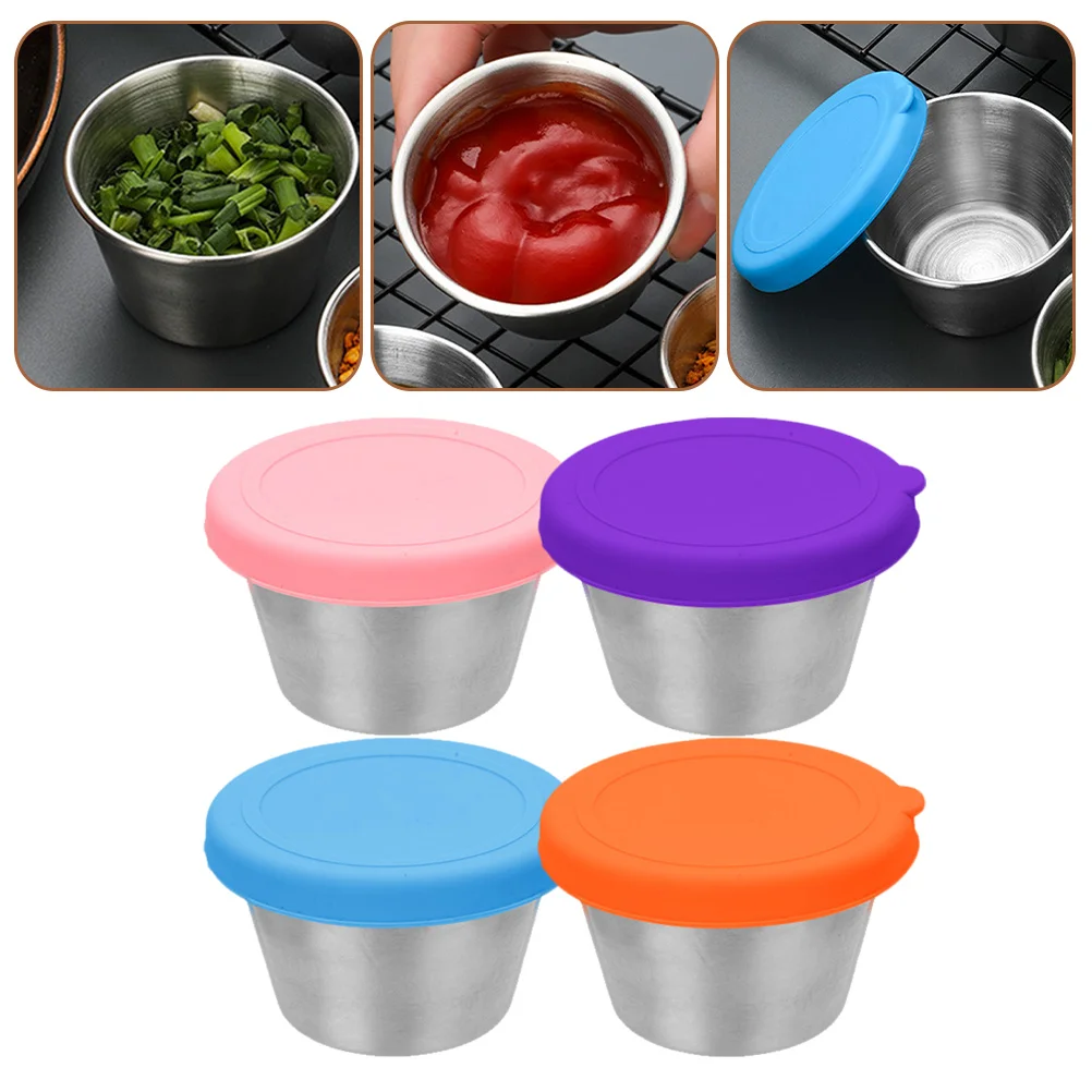 

4 Pcs Stainless Steel Crisper Small Dipping Bowls Sauce Cups Containers Condiment Dishes Storage