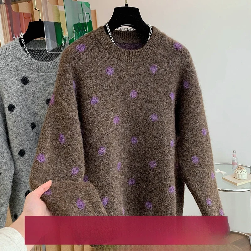 

Faionable Casual Loose Lazy Sle Slimming Long Sve round Ne Knitted Sweater Women's Winter Versatile Knitwear