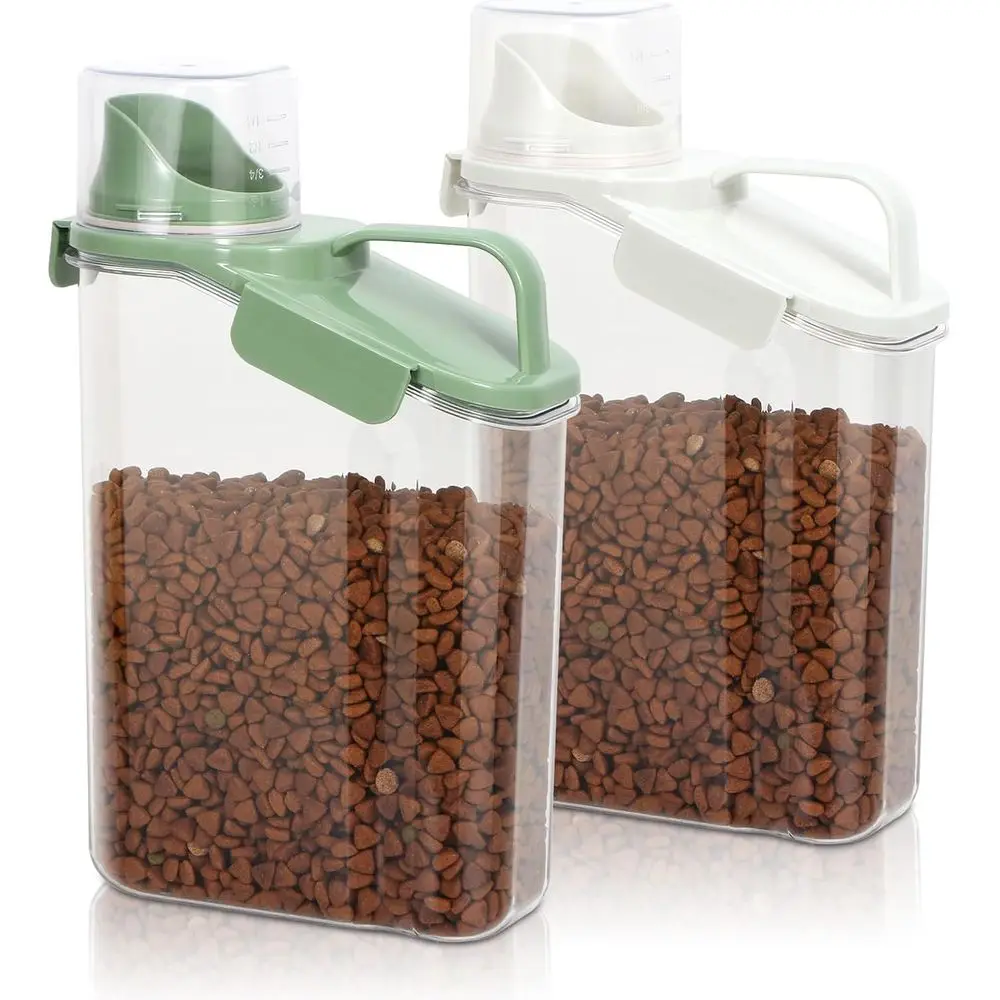 

Dual Pack Airtight Storage Containers with Pour Spout for Rice Cereal Kitchen And Pet Food Includes Measuring Cup
