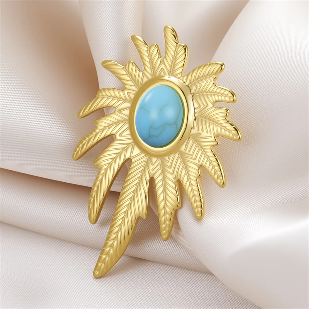 

My Shape Flower Turquoise Brooch for Woman Girls Lady Elegant Floral Leaves Brooch Pins Skirt Hats Stainless Steel Jewelry Gifts