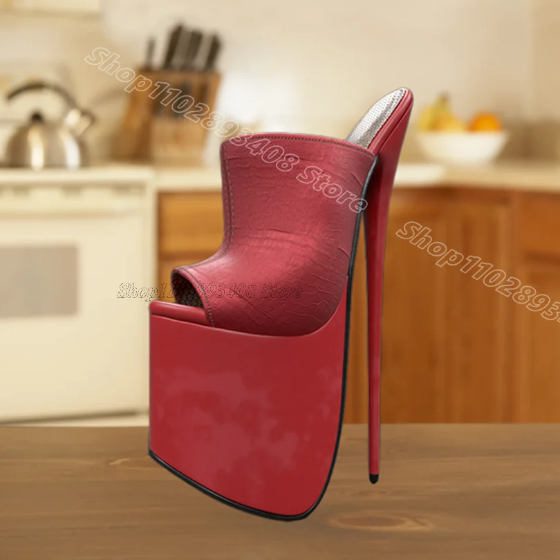 

Red Shallow Slip on Slippers Platform Open Toe Fashion British Style Women Summer Party Dress Slippers 2026 Zapatos Para Mujere