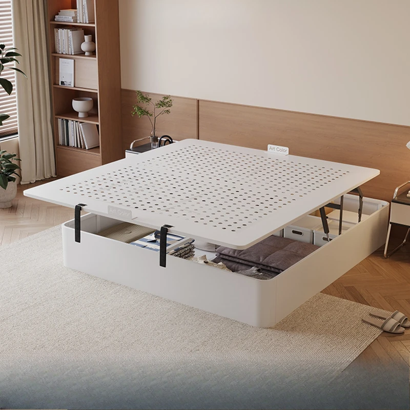 friendly modern simple bedside wrought iron bed high box storage suspended bed small apartment carbon steel shelf bed