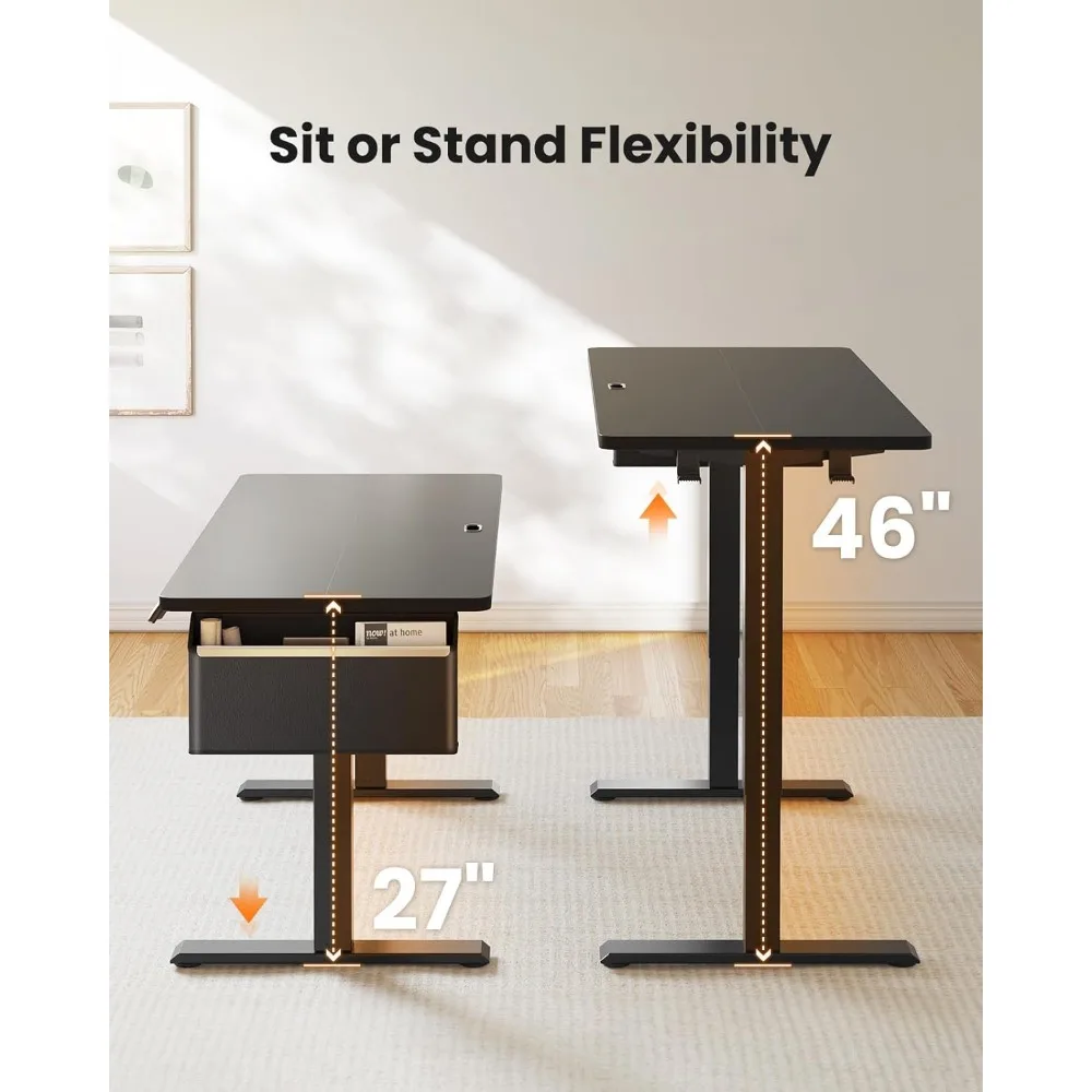 Altura ajustável Standing Desk com armazenamento Pocket, Workstation elétrica, 55x24"