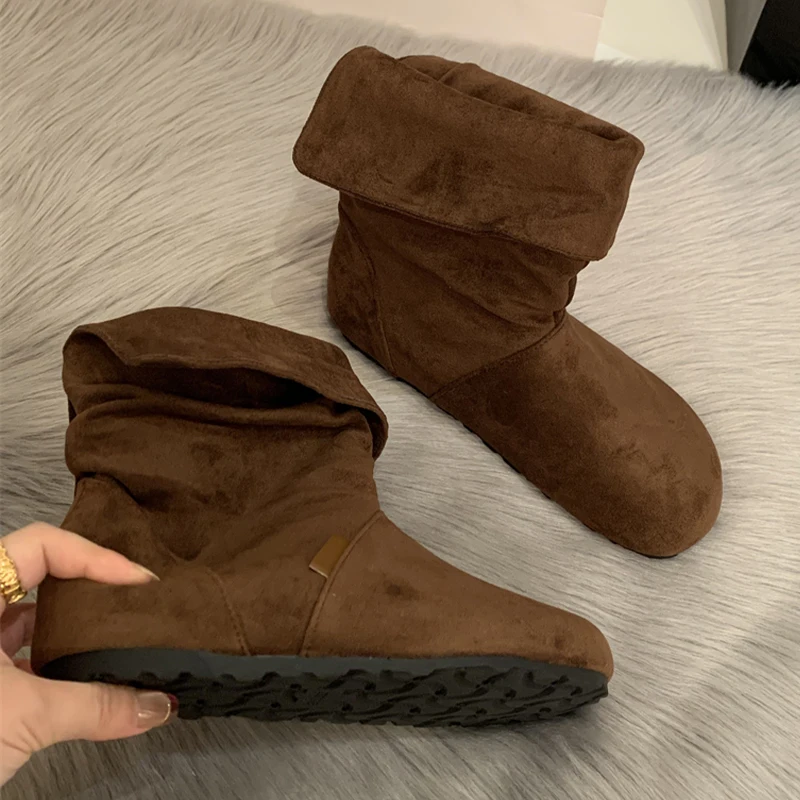 

Flats Women's Ankle Boots Fashion Suede Dress Shoes Casual Designer Short Botas 2025 New Cozy Winter Snow Boots De Mujer Zapatos