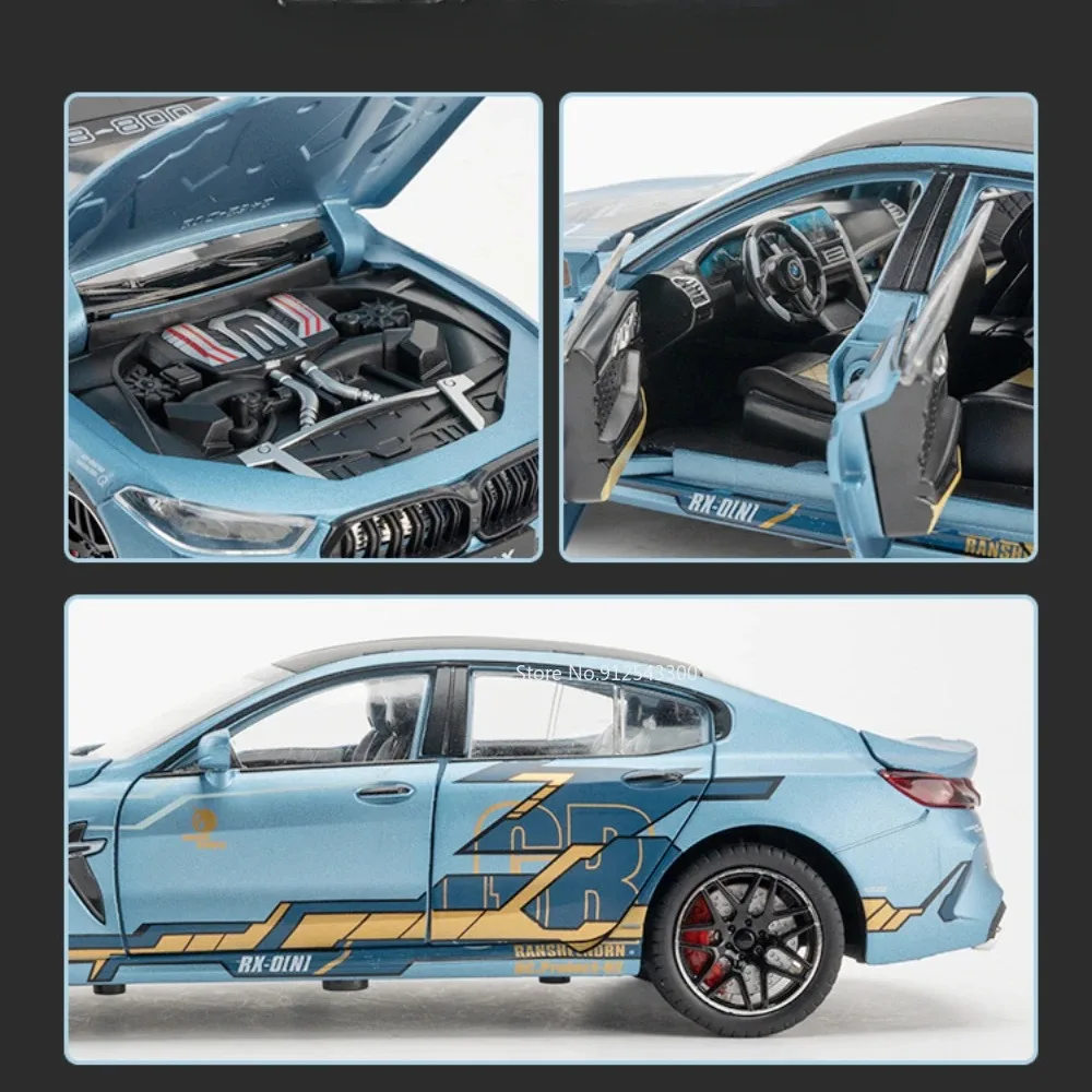 1:24 BMW M8 ミニチュアスポーツカーモデルのおもちゃ合金ダイキャストサウンドライトドアオープンプルバック衝撃吸収車両キッズギフト
