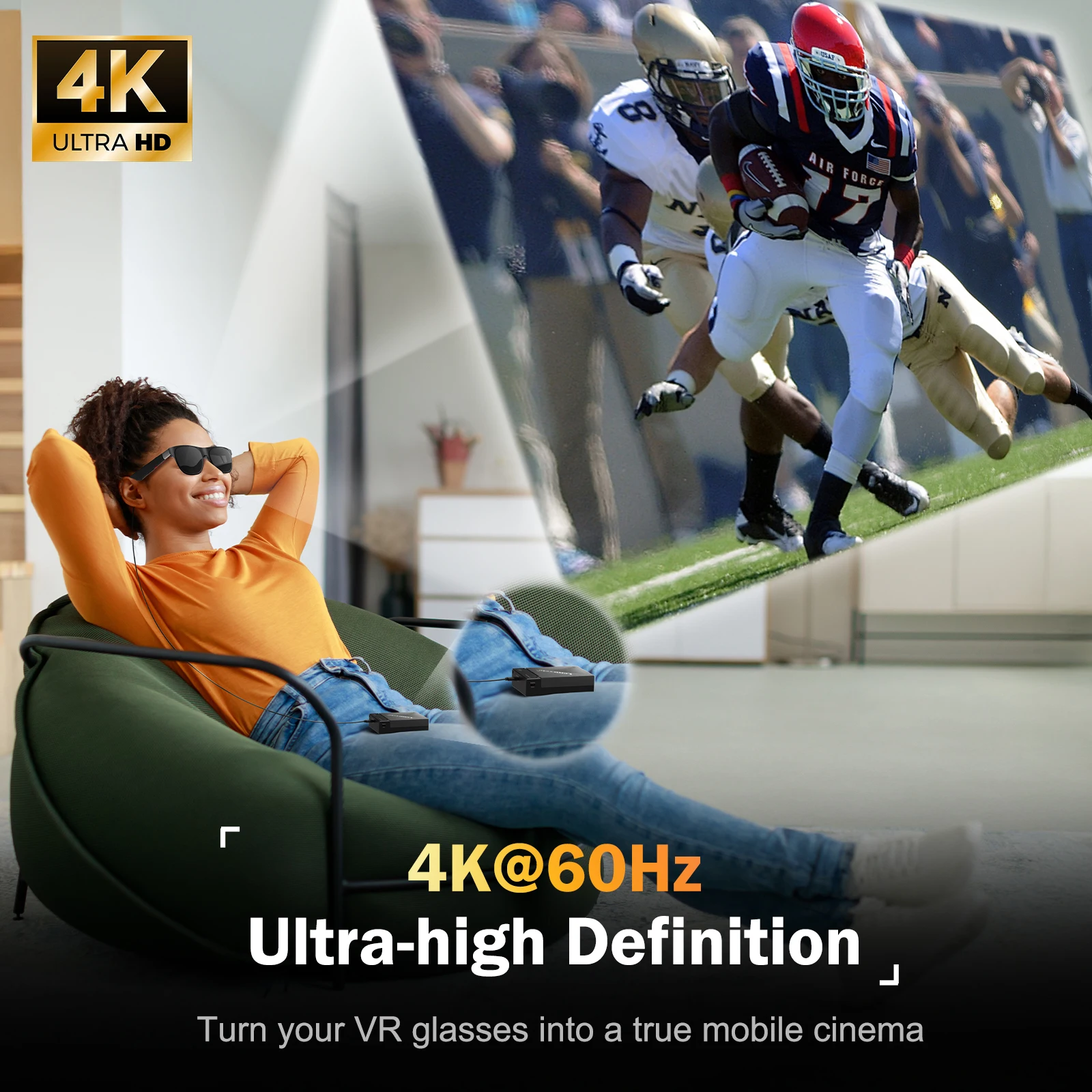 محول نظارات Lemorele 4K AR HDMI إلى Type-C AR محول شحن محول فيديو مع بطارية جهاز استقبال للتليفزيون لـ Xreal