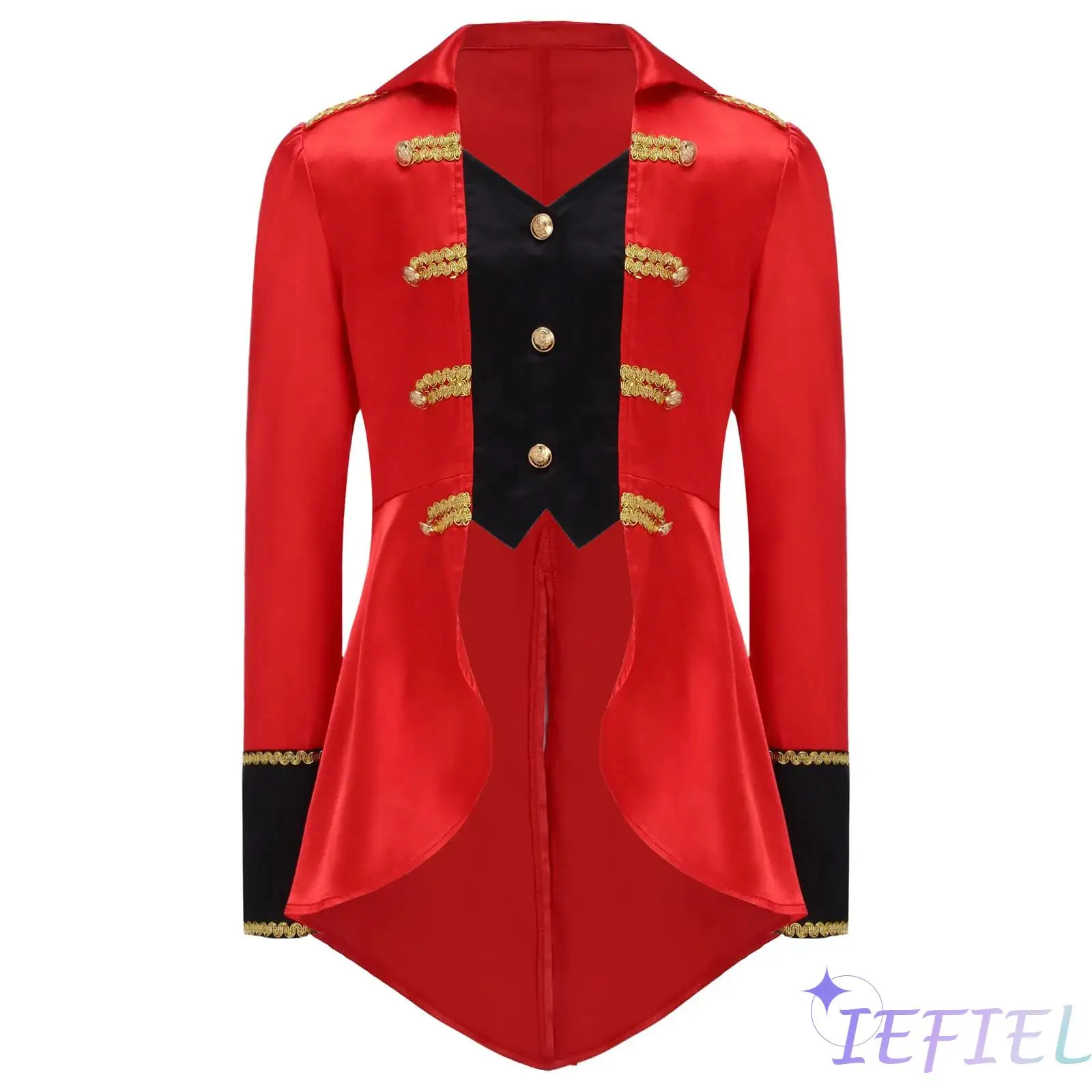 

Kids Boys Pirate Captain Costume Color Block Turn-Down Collar Long Sleeve Swallow-Tailed Top for Halloween Pirate Themed Cosplay
