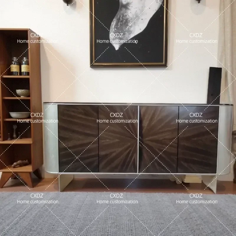 Wooden TV Cabinet for Small Apartment Living Room Storage Low Console Floor Audio Visual Cabinet Customizable Design