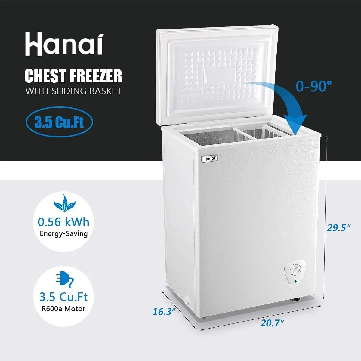 Chest Freezer 3.5 Cubic Feet Mini Small Deep Freezers with Adjustable Thermostat Top Open Door Freezer Compressor Cooling