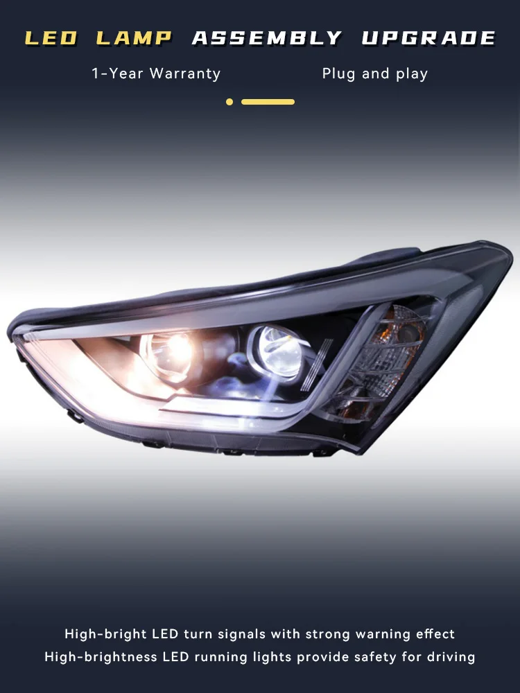 Headlight For Hyundai IX45 Santa Fe 2013-2018 LED Car Front Light Fashion DRL Projector Bifocal Lens DRL Signal Lamp Accessories