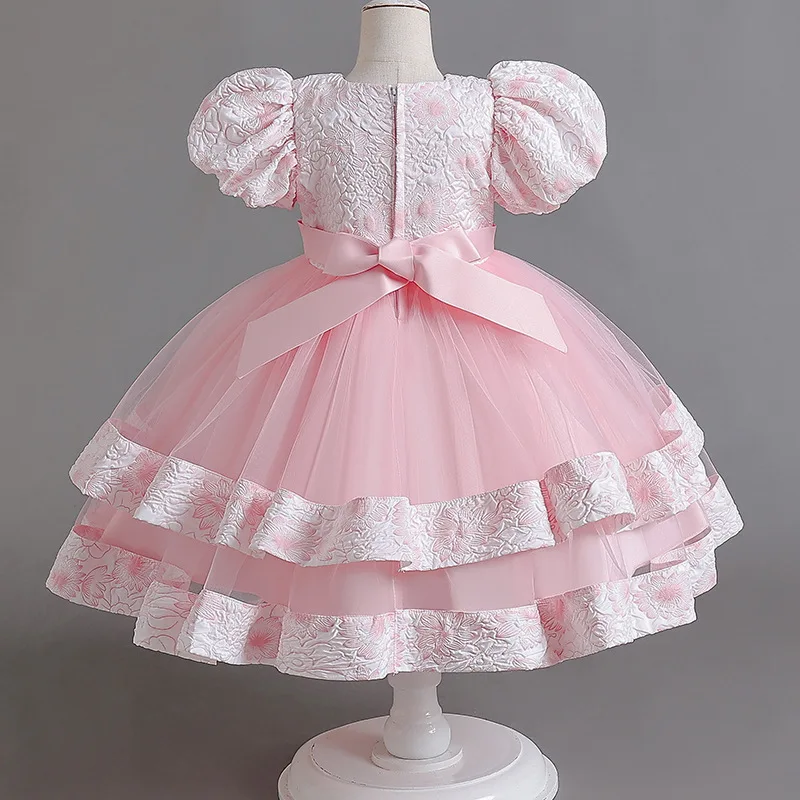 New Bubble Sleeve Advanced Photography Host Flower Girl Fluffy Princess Dress Bow Dress One Year Old Children's Dress