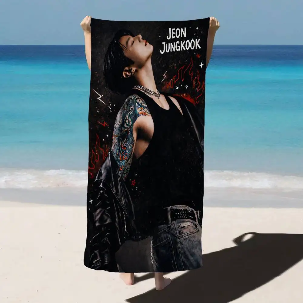 Singer J-JungkookS Microfiber Printed Beach Towel Mountain Climbing Yoga Beach Swimming Running Absorbent Soft Towel