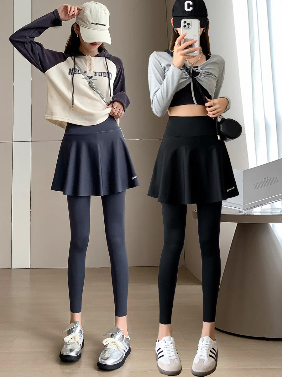 High-Waist Fce Lined arkskin Yoga Pants Skirt Pants Running Fitn Trousers Thiened Base Layer Women's Winter