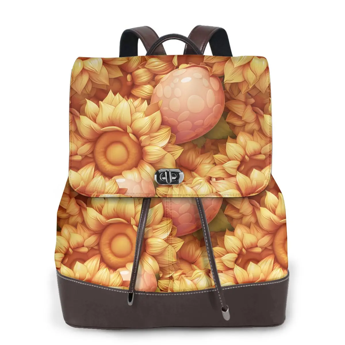 해바라기와 반점 3D 패턴 새로운 핫 여성 배낭 디자이너 고품질 가죽 간단한 패션 대용량 배낭