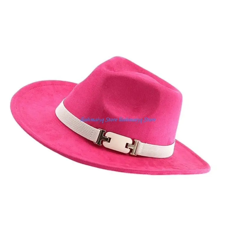 

573B Classical Fedoras for Women Men with White Belt Roll Brims Sueded Fabric Panama Hat Cosplay Costume Hat for Formal Event