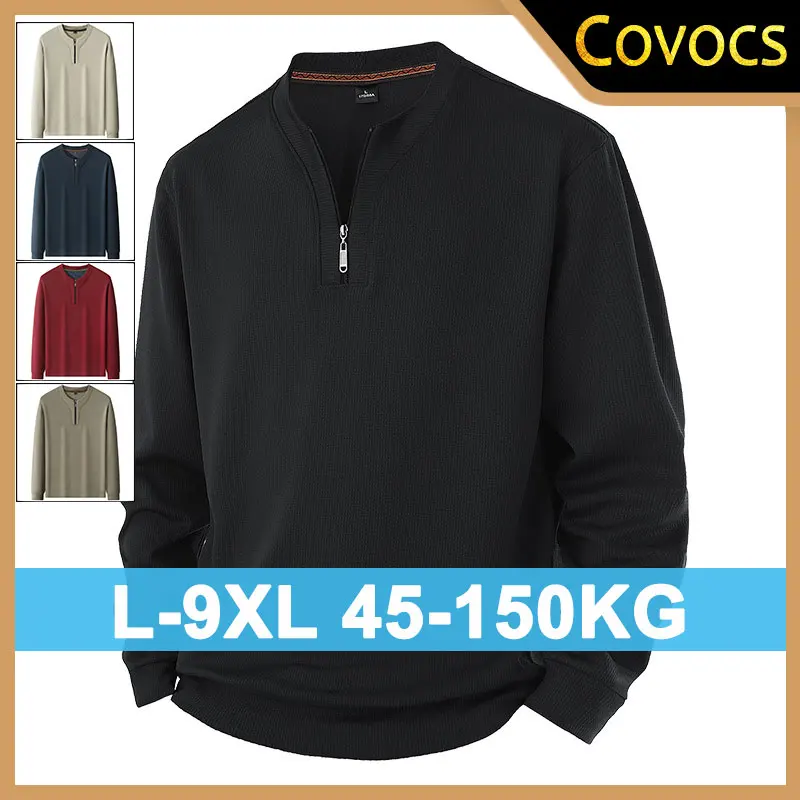 Plus Size M-9XL Sweatshirts Men's Zipper Hoodies Autumn Winter Warm Casual Tops Sport Overcoat Stand Fit Long Sleeves Clothing