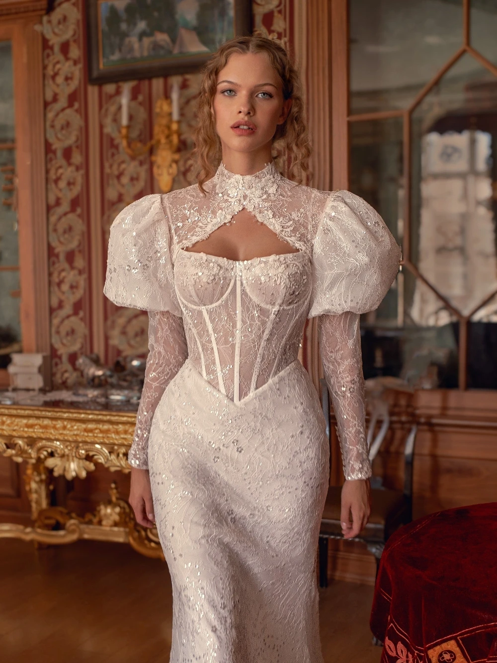 SAROULU 2 in 1 Lace Corset Wedding Dress Elegant Sparkling Mermaid Bridal Gown Romantic Dreamy Customized Floor-length Wear
