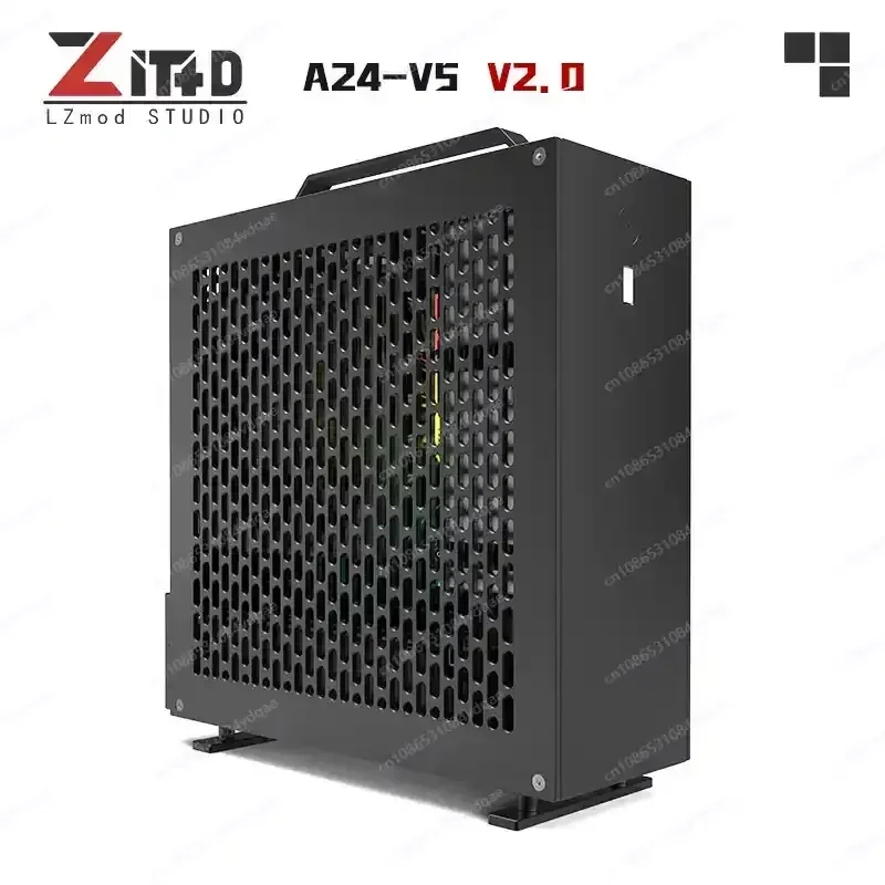 Mini ITX PC Case with 1U Dual-Slot Power Supply | Ultra Compact A24-V5 Chassis for Single GPU Builds & Home Theater