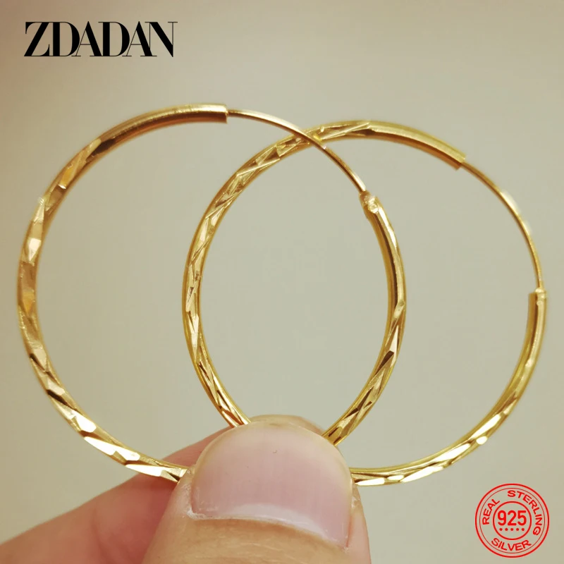ZDADAN Creolen aus 925er-Sterlingsilber, 18 Karat Gold, runder Kreis, für Damen, Modeschmuck