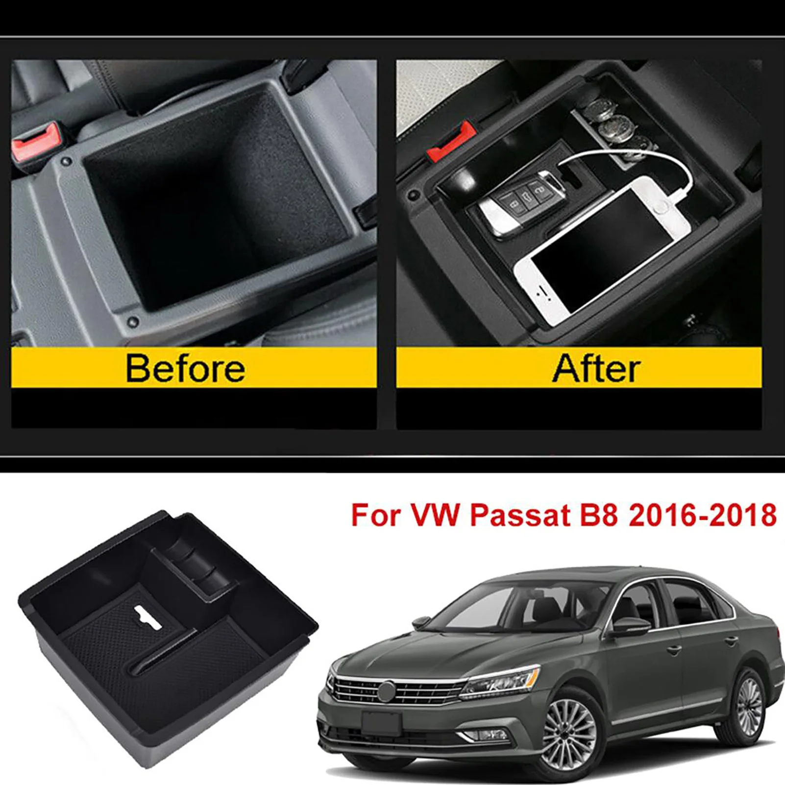 For 2016 2017 VW Passat B8 Armrest Console Storage Box Tray Case Holder Box Interior Accessories Stowing Tidying