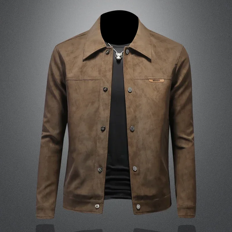 

2025 New Business Collar Boutique Jacket British Style Loose Leather Jacket Motorcycle Jacket Men's High Quality menswear