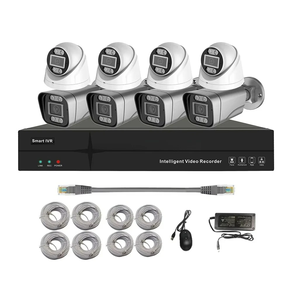 Artificial intelligence Human motion alarm H.265 compression CMOS sensor 5mp dome bullet IP camera 8 channel NVR PoE kit