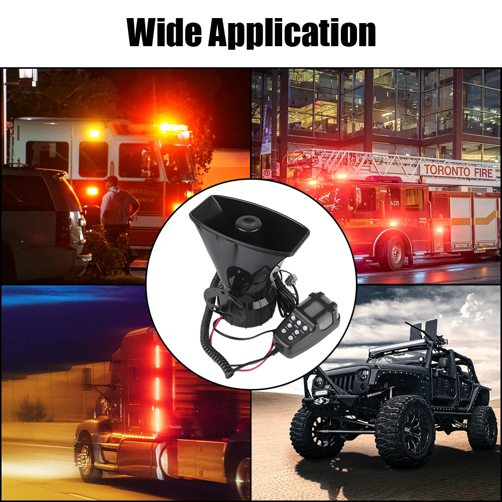 12V 100W Police Siren Air Horn Speaker 120DB Loud Car Warning Alarm Megaphone Car Horn Multi-tone & Claxon Horn