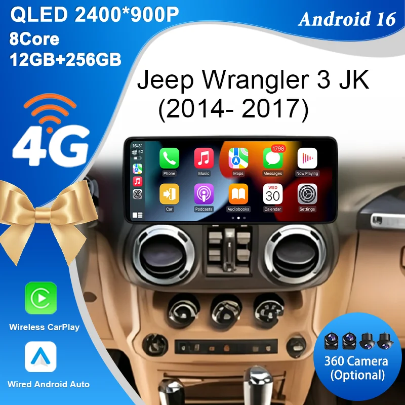 

12.3"for Jeep Wrangler 3 JK 2014-2017 Android 16 IPS Car Radio CarPlay Android Auto GPS DSP BT 4G Wifi Tou Stereo Split Screen U