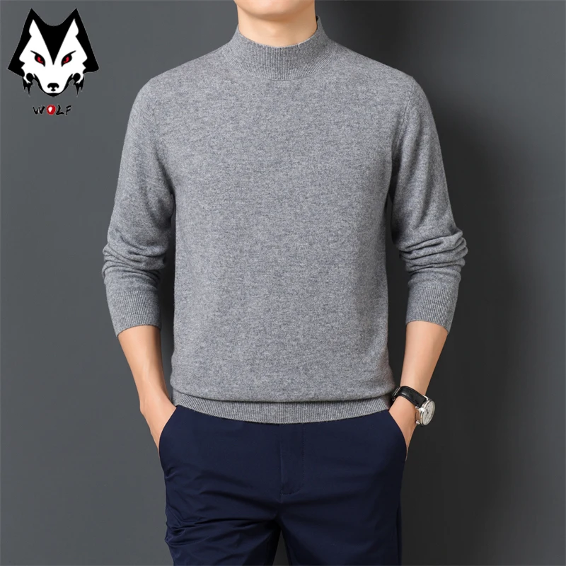 New Men's Casual and Fashionable Solid Color Long Sleeved Mid Neck Sweater Warm and Versatile Top for Autumn and Winter