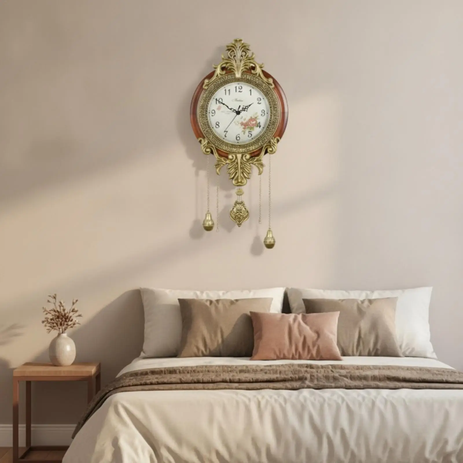 Retro Pendulum Wall Clock Wooden Decorative Clockwork Mechanism for Quiet Bedroom or Dining Room