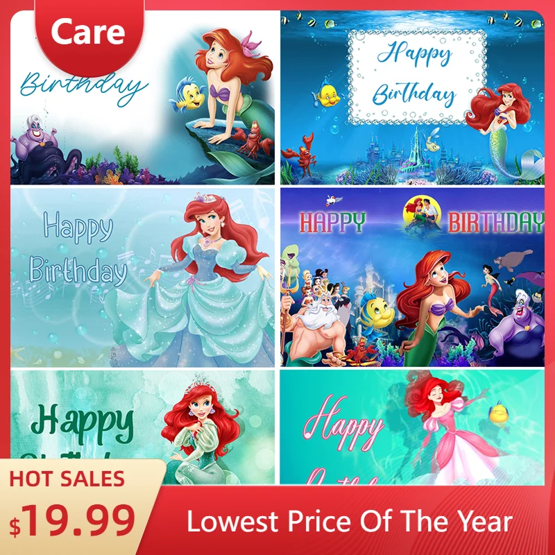 The Little Mermaid Ariel Princess Theme Birthday Party Vinyl Background Baby Shower Photography Props Girl Room Decor Supplies