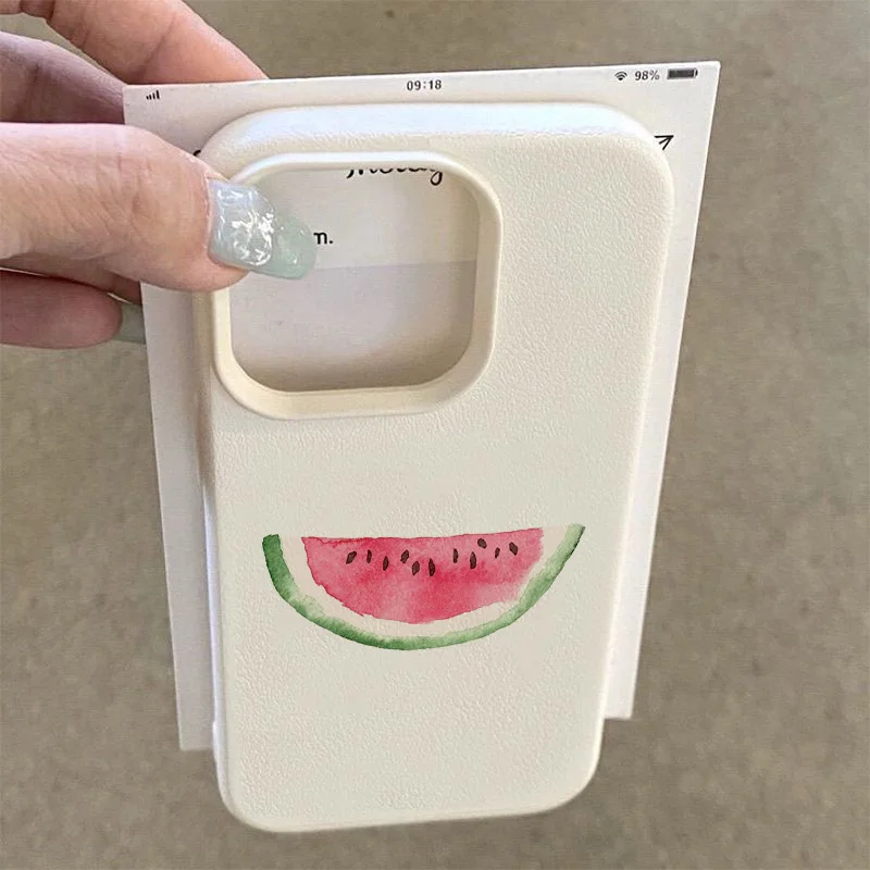 حافظة هاتف محمول بنمط البطيخ من مادة البولي يوريثان الحراري لهاتف آيفون 16 15 14 13 12Pro Max حافظة واقية مضادة للسقوط للأعمال