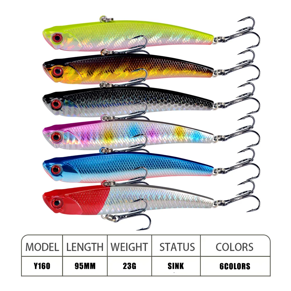 1pcs 9.5cm 23g Hard VIB Lures Fishing Minnow Bait Treble Hooks Sinking Crank bait Wobblers Fishing Tackle 3D Eyes image 3