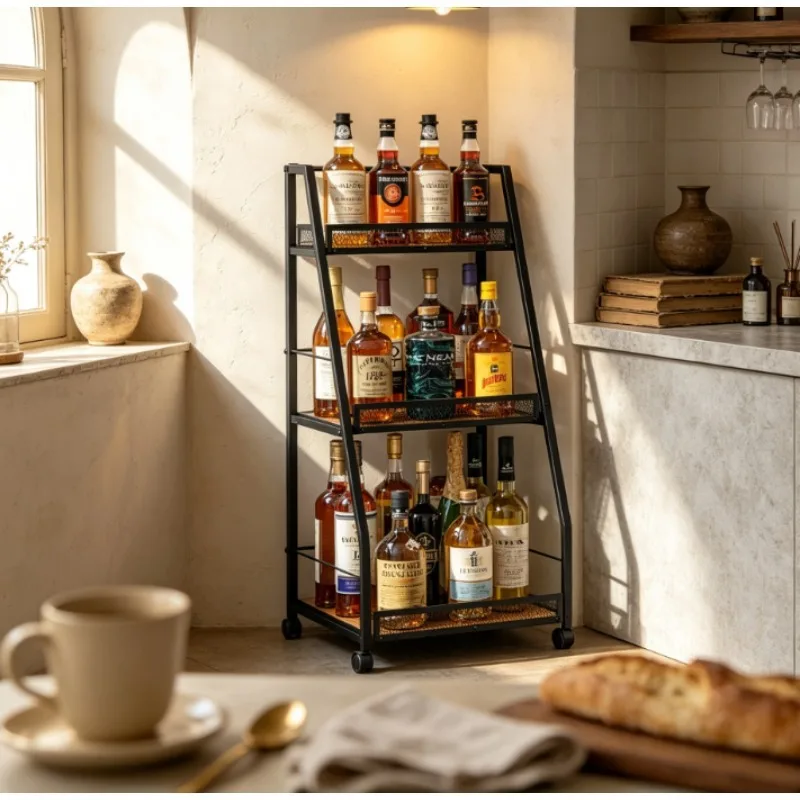 3-Tier Ladder Wine Rack Freestanding Floor Step Shelf for Home Bar - Space-Saving Versatile Bottle Holder for Various Shapes