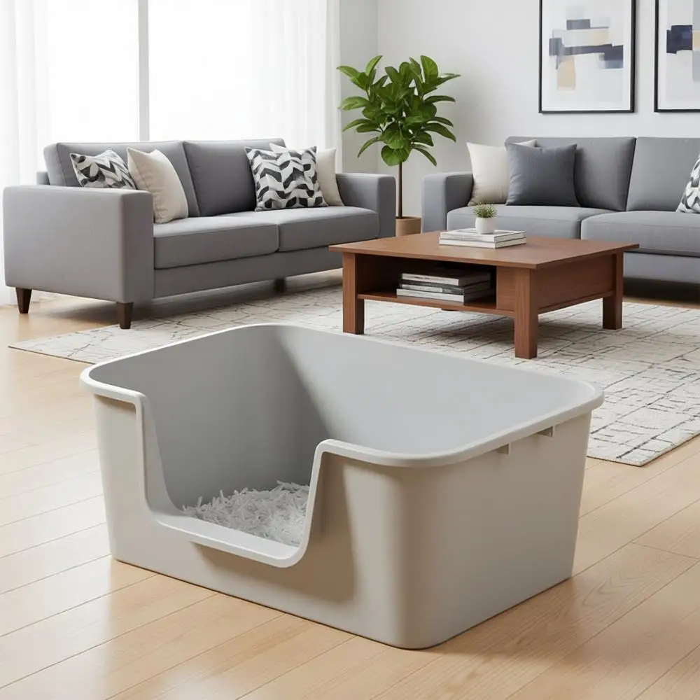 

Large Cat Litter Box with High Sides for Indoor Cats, XL Low Entry Open Top Pan for Kittens, Big or Senior Cats, High Wall Easy