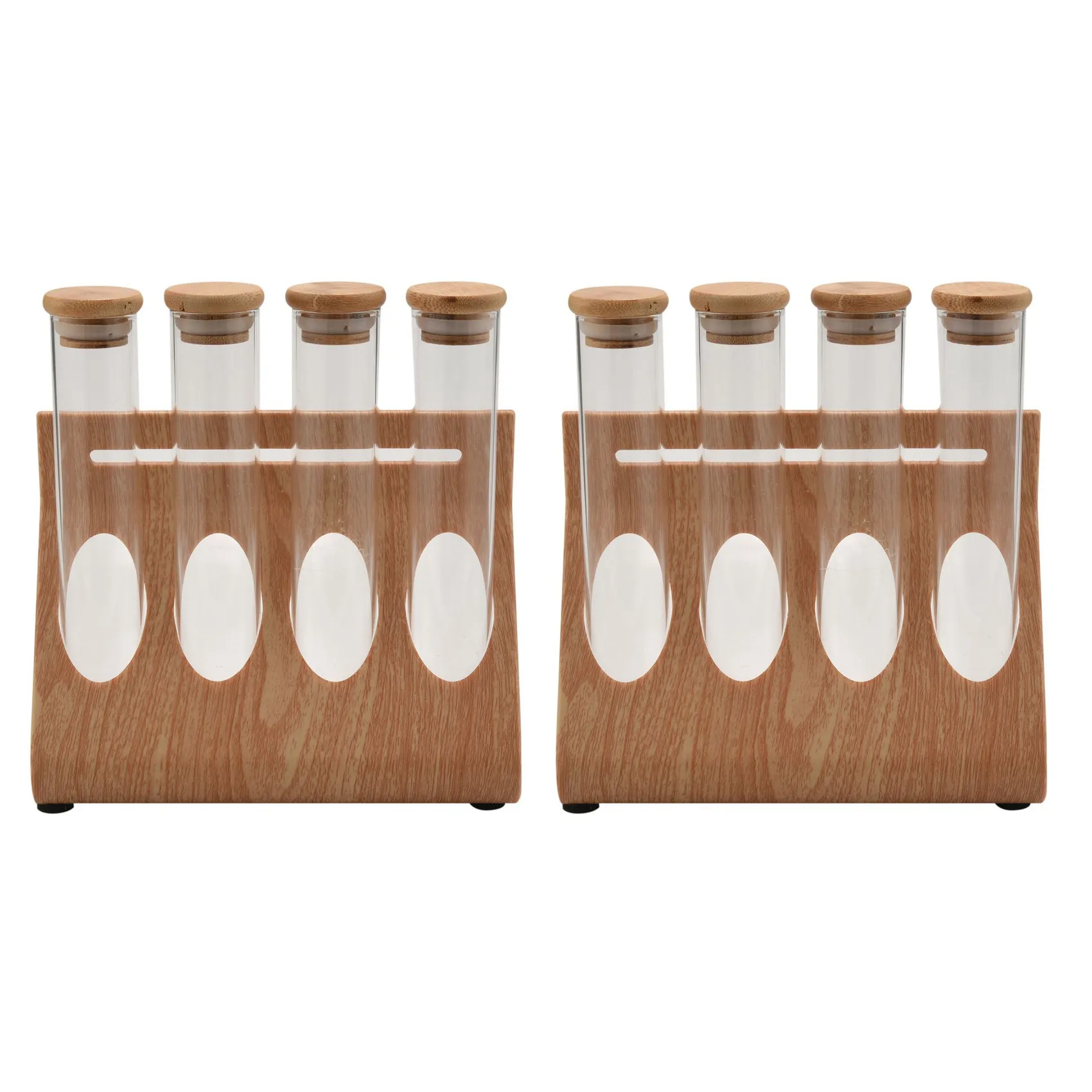 AFOURT-2 Set Wooden Coffee Beans Tea Display Rack Stand Glass Test Tube Sealed Storage Decorative Ornaments Cereals Canister