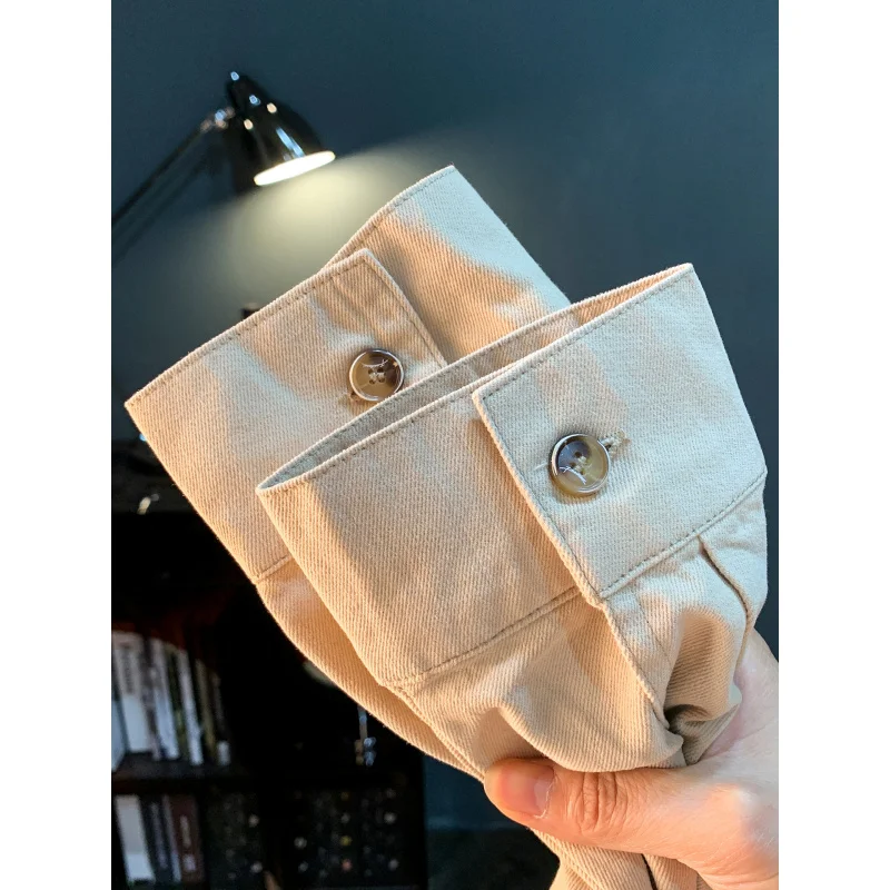 خريف جديد قميص سترة الرجال ملابس العمل الرجعية فضفاضة قميص زائد حجم اللون منعت طوق الملابس