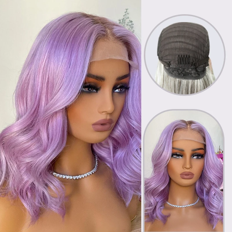 

Synthetic Hair Wigs Preplucked Short Straight Lace Front For Women Ombre Purple Glueless Body Wave Lace Frontal Wig Cosplay Wig