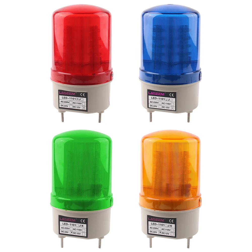 AC110V 220V Red Yellow Green Blue LED Rotating Beacon Warning Light Lamp for Industrial LED-1101 DC12/24V With Sound/No Buzzer