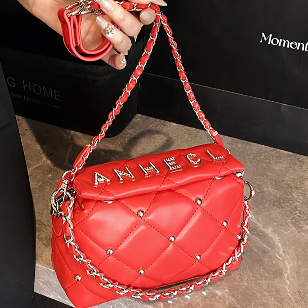 

Luxury Beading Box Bags for Women Chains Single Shoulder Bag Plaid Pattern Designer Lady Commuting Crossbody Versatile Pack ﻿