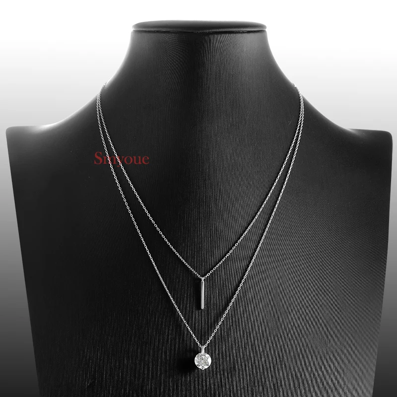 Smyoue 1-2CT Double Chain VVS Moissanite Necklace for Women Sparkling Lab Diamond Pendant Sterling Silver 925 Original Certified