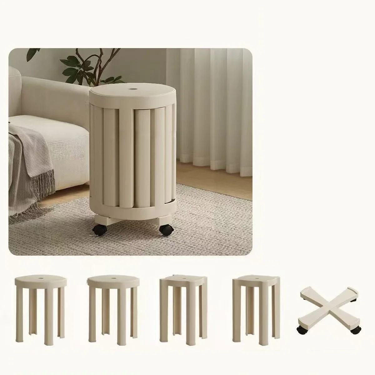 Dopamine Aesthetic Stackable Plastic Round Stool, Colorful Stacking Spare Seat for Living Room Home Storage Furniture